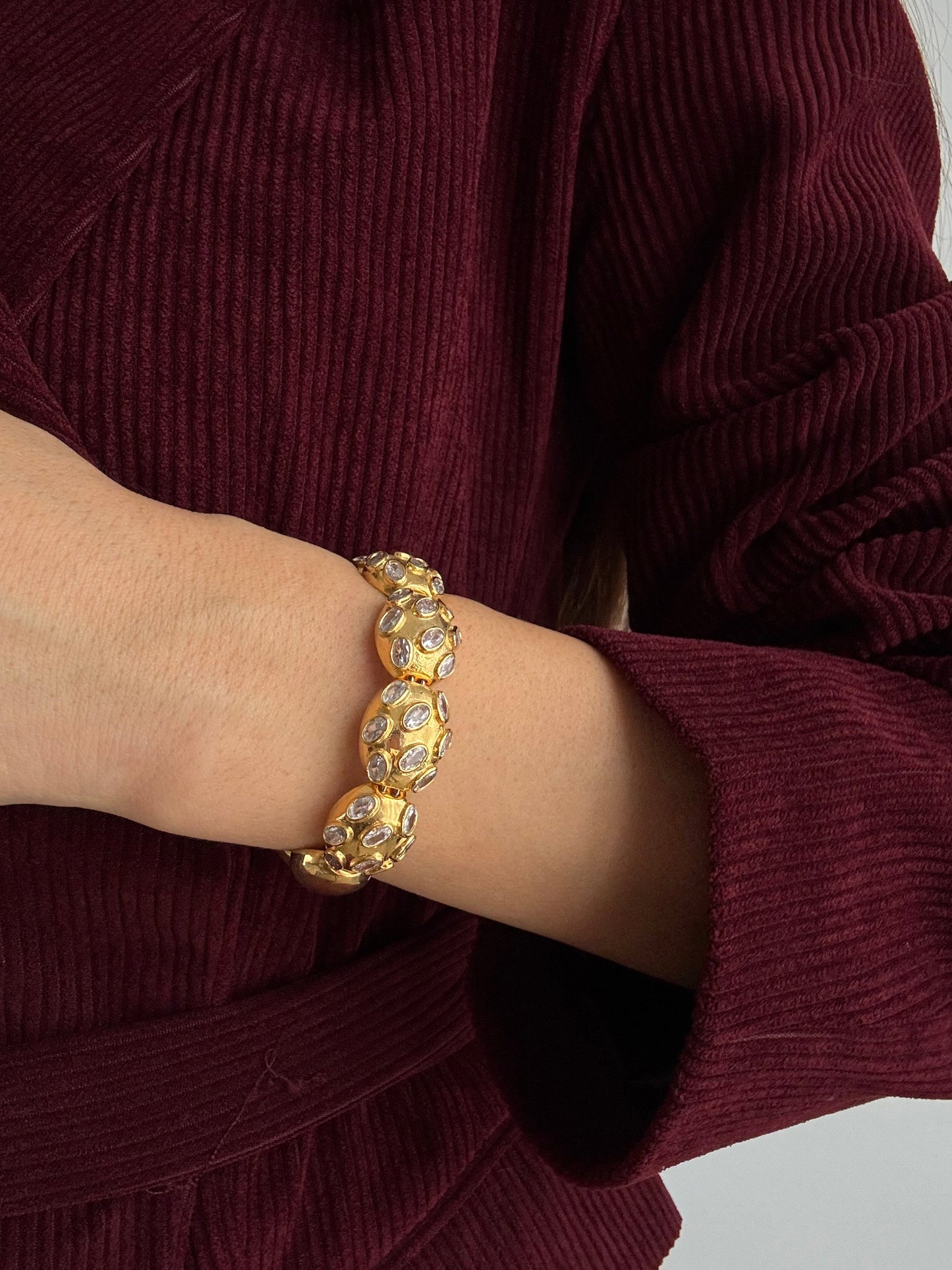 Adjustable Gold-Plated Bracelet with Sparkling Zircon Stones - Ahuza Collection