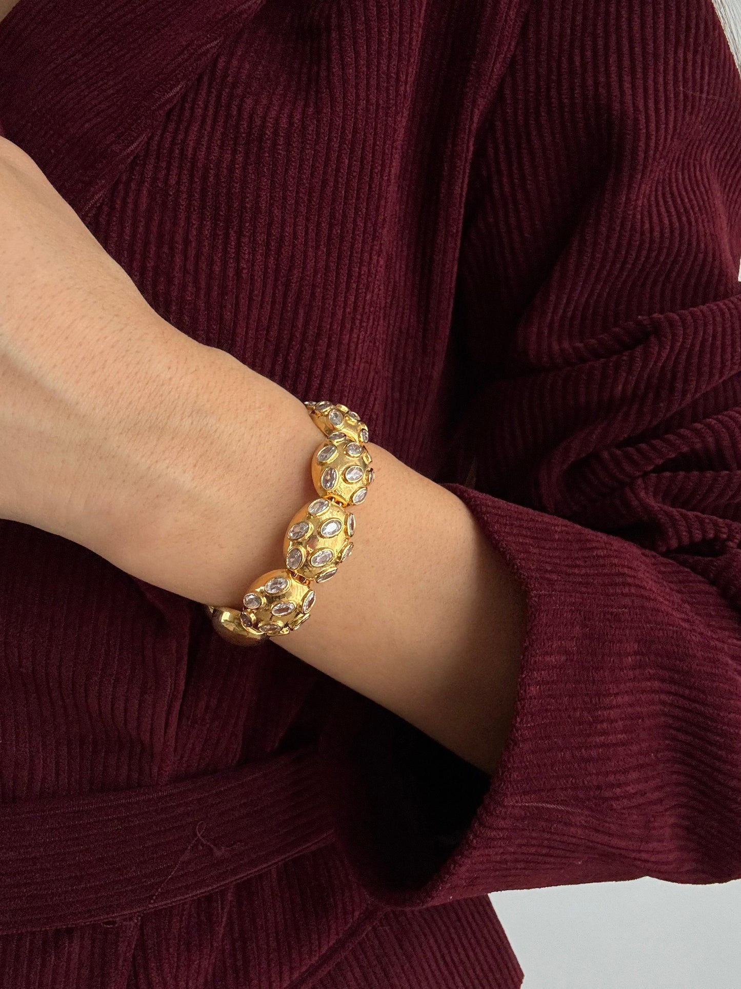 Adjustable Gold-Plated Bracelet with Sparkling Zircon Stones - Ahuza Collection