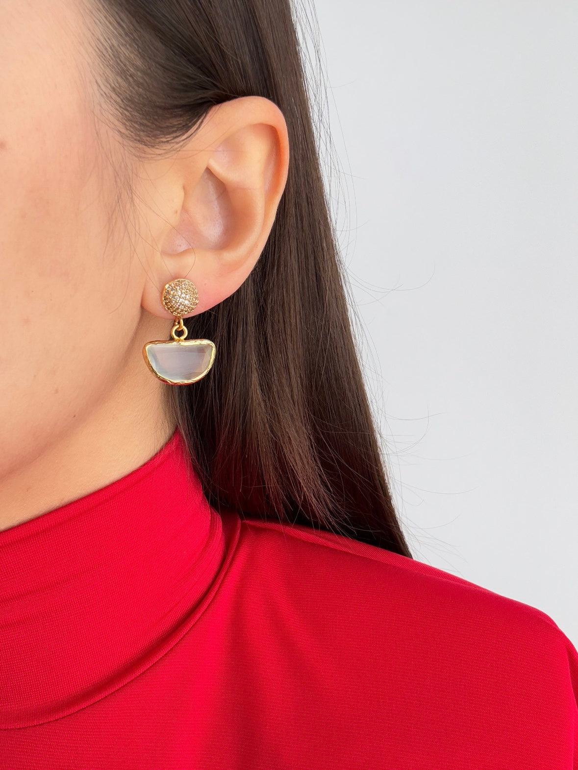 Stunning Gold-Plated Earrings with Natural Stone and Zircon Details