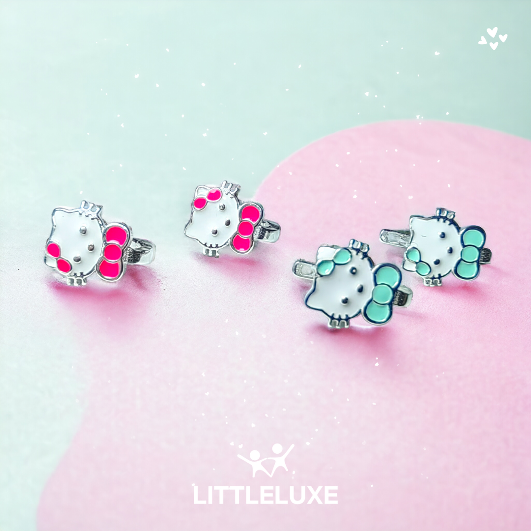 Adorable Silver Bow Kitty Earrings for Girls