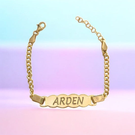 Personalized 925 Sterling Silver Baby Name Bracelet with 14K Gold Plating - Perfect Gift for Baby Girls