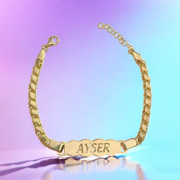 Personalized 925 Sterling Silver Name Bracelet for Girls - Gold-Plated Baby Girl ID Bracelet