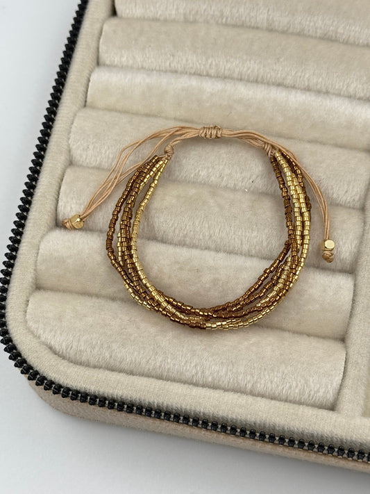 Adjustable Real Bronze Gold Glass Bead Bracelet – Stylish & Unique!