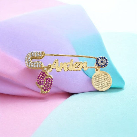 925 Sterling Silver Personalized Baby Girl Name Brooch – Maşallah Baby Pin – Adorable Baby Protection Brooch