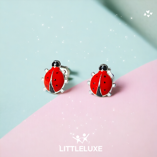 Charming Silver Ladybug Earrings for Girls - 'You Are My Lucky Charm, My Daughter'