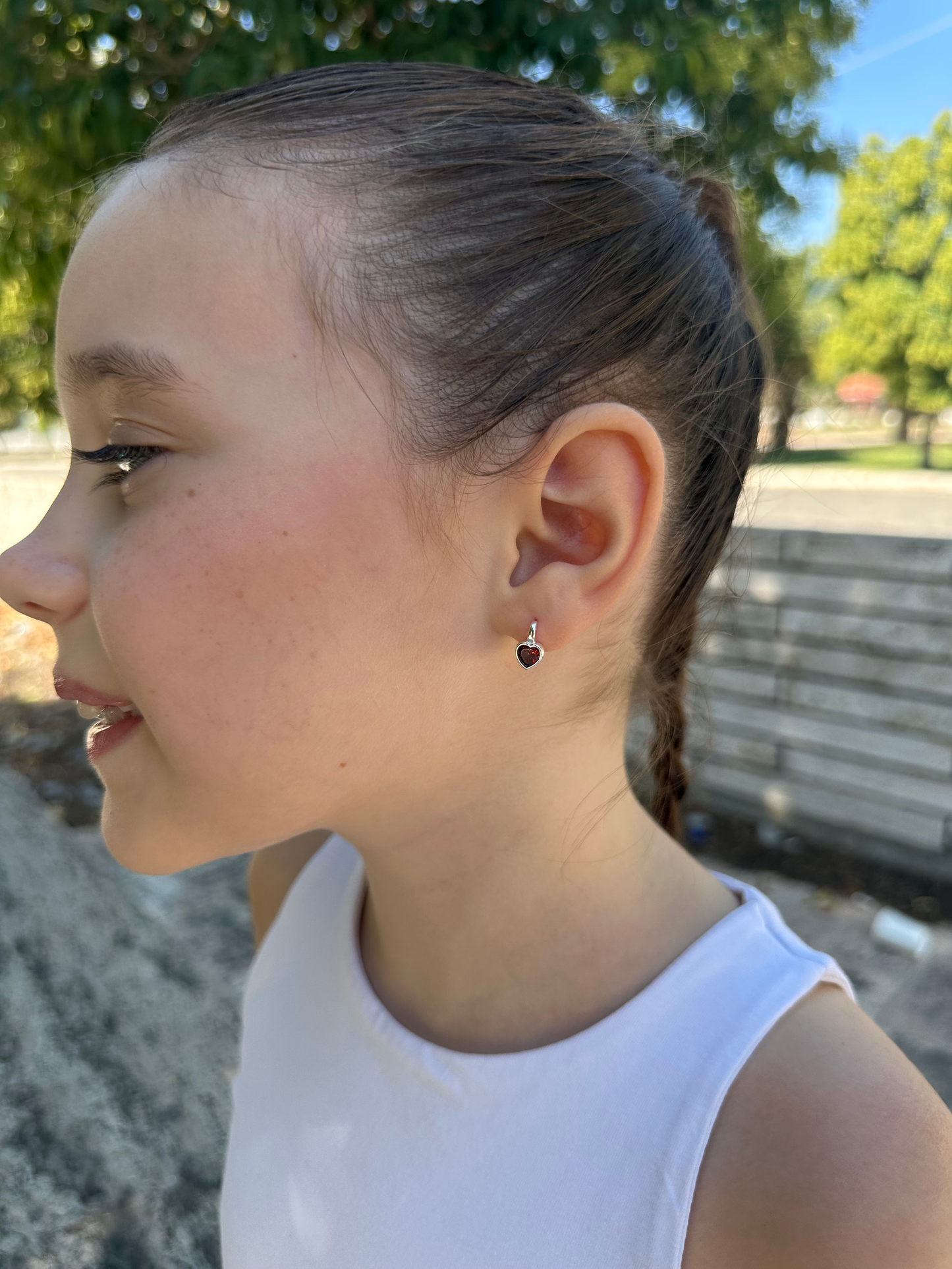 Heart-Shaped Silver Earrings for Kids with Sparkling Zircon Stones