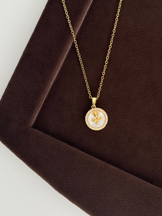 Elegant Gold Steel Necklace with Rose Detail