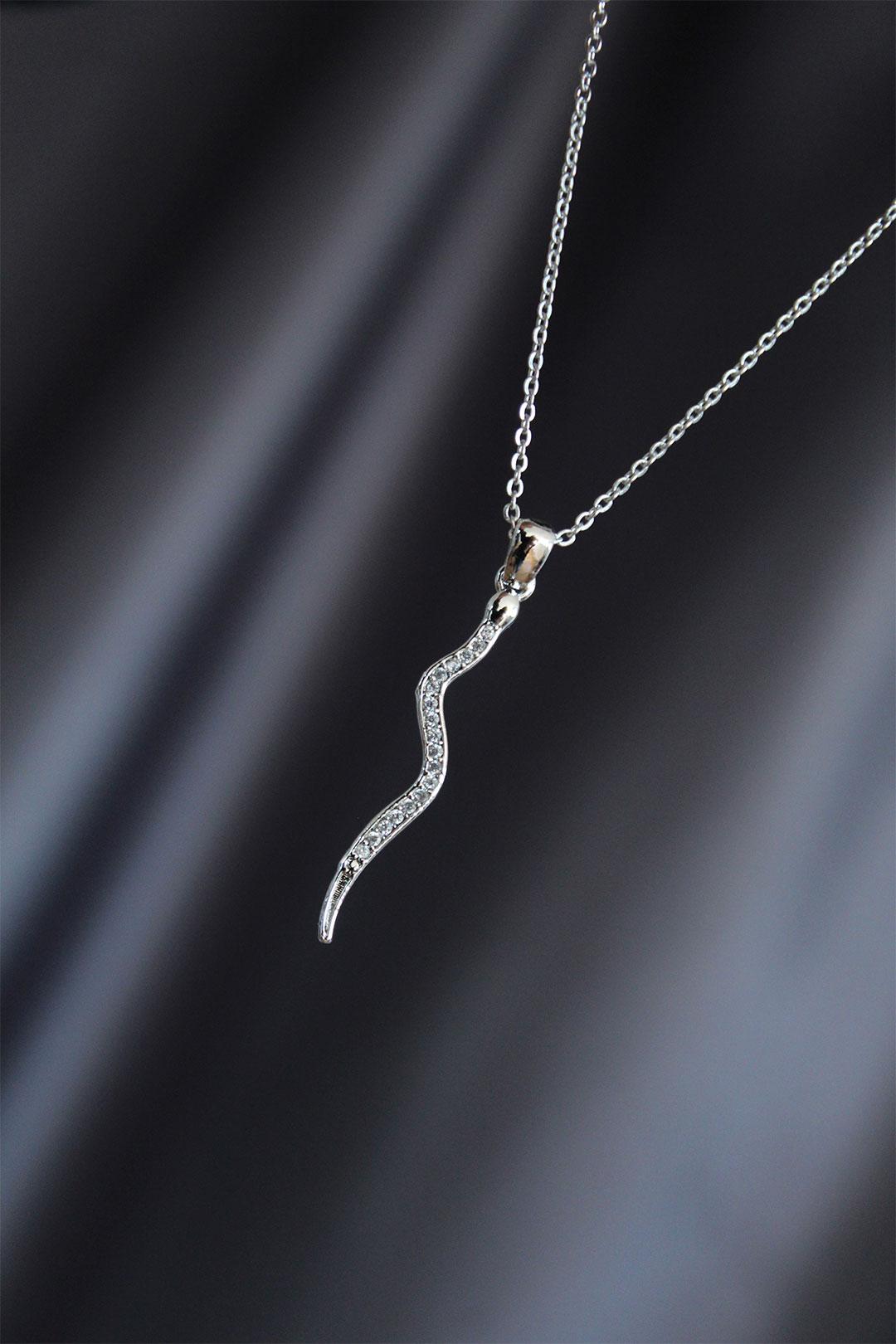 Stunning Silver Lightning Bolt Necklace with Zircon Stones