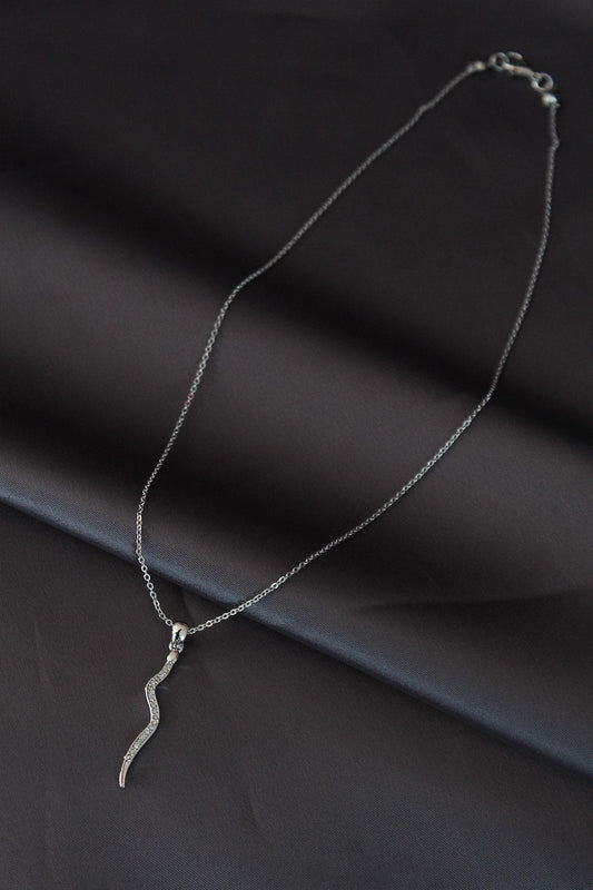 Stunning Silver Lightning Bolt Necklace with Zircon Stones