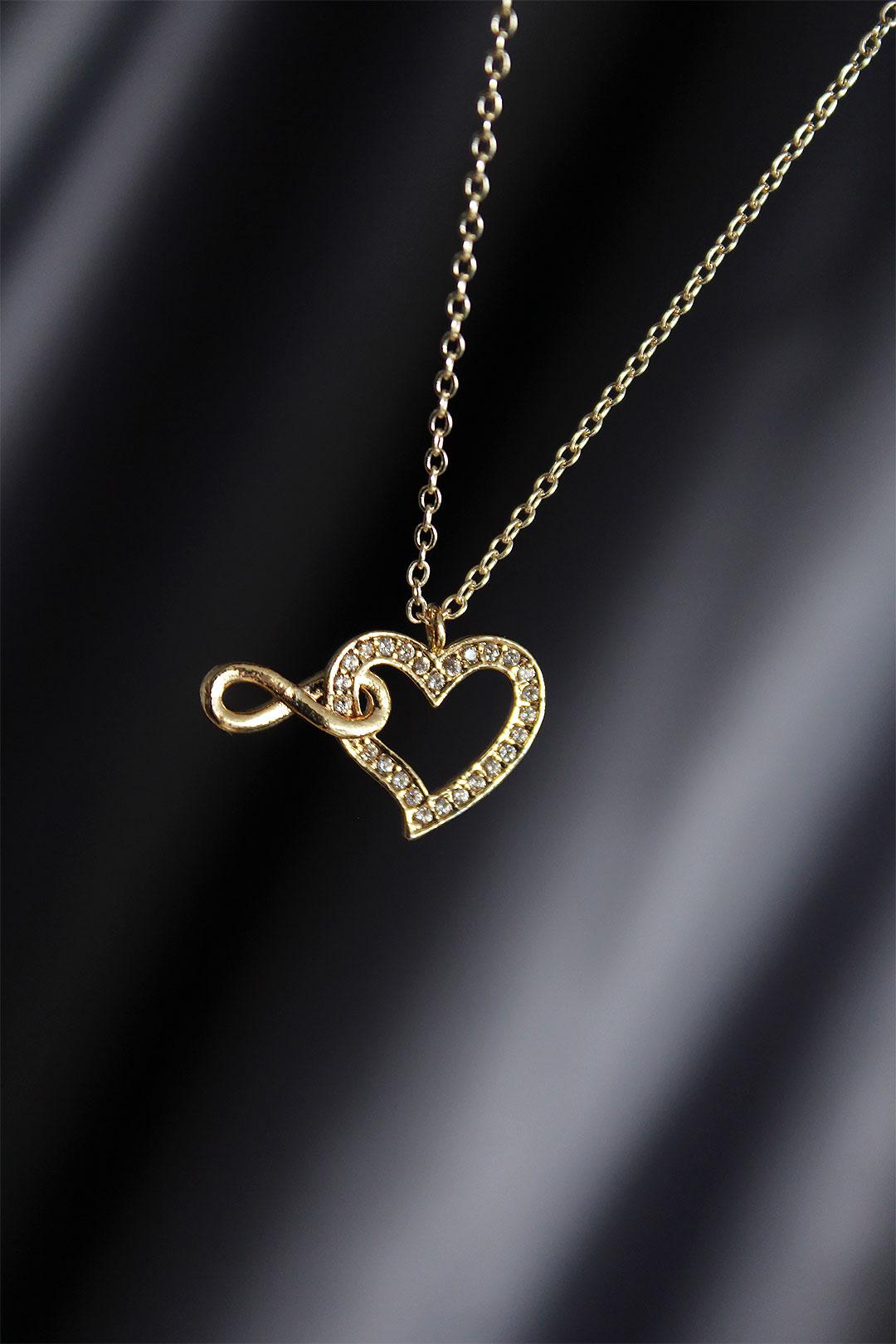 Gold Tone Infinity Heart Pendant Necklace with Sparkling Zircon Stones