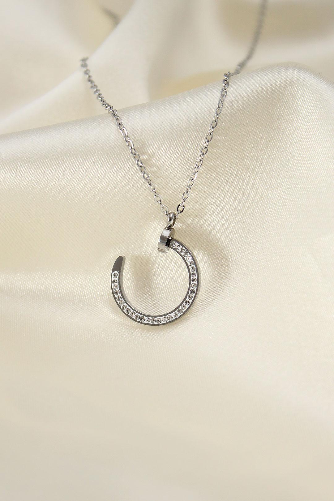 Stylish Silver Zircon Stone Nail Design Necklace for Women