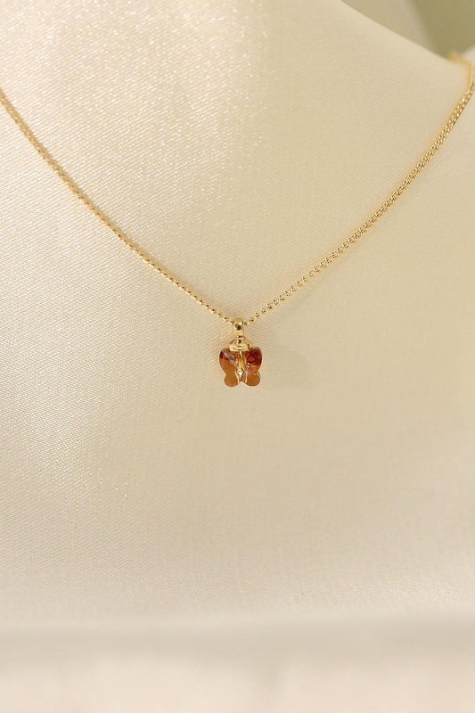 Stunning Coral Color Minimalist Butterfly Necklace with Zircon Stone Accents