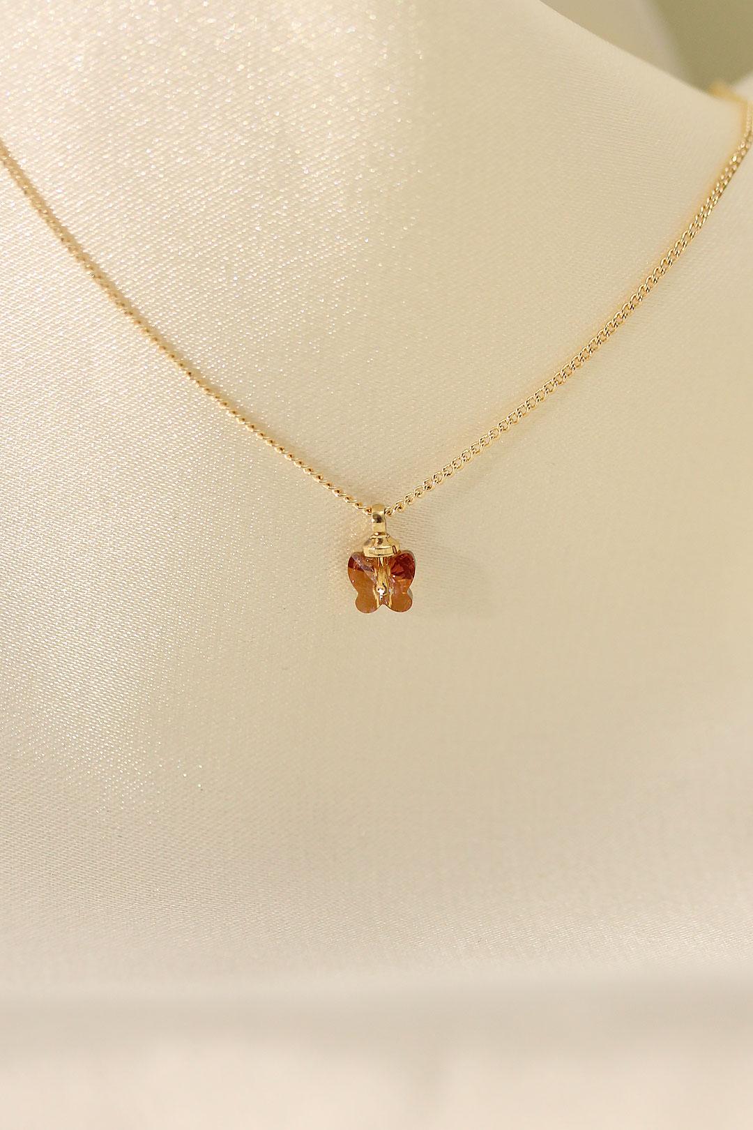 Minimalist Coral Butterfly Necklace with Zircon Stone Accents