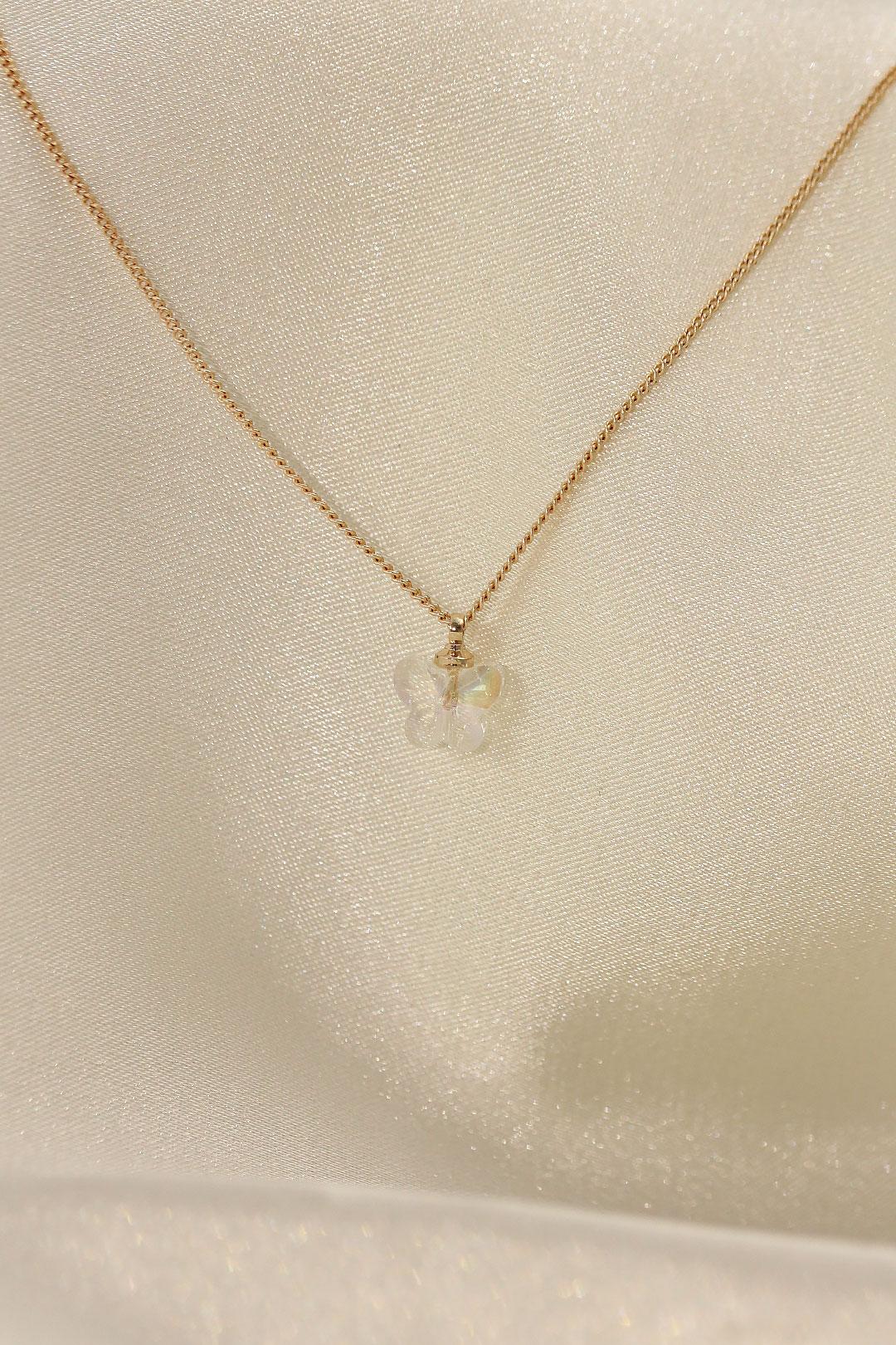 Minimalist White Butterfly Necklace with Zircon Stone Accents