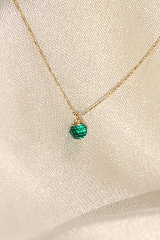 Minimalist Green Sphere Necklace with Zircon Stone Accent