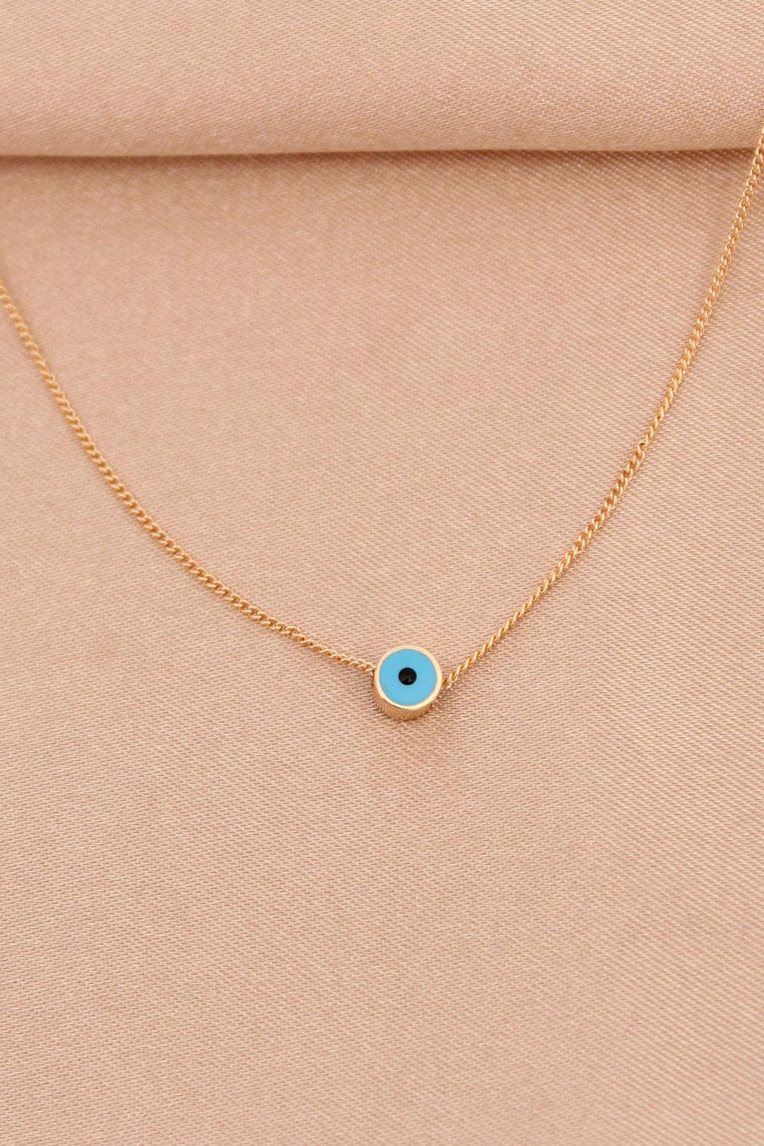 Gold Tone Minimalist Nazar Eye Pendant Necklace - Stylish Protection Charm