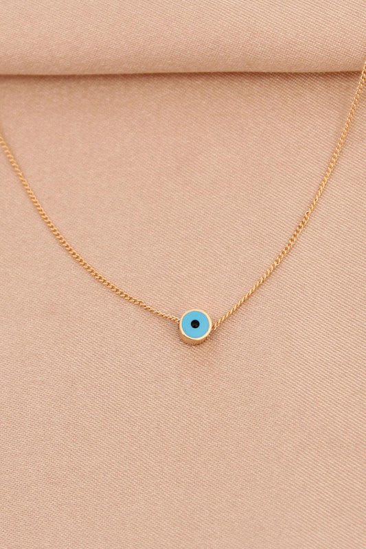 Gold Tone Minimalist Nazar Eye Pendant Necklace - Stylish Protection Charm