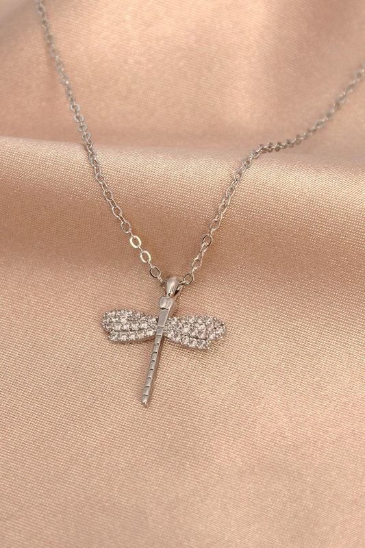 Stunning Silver Dragonfly Necklace with Sparkling Zircon Stones