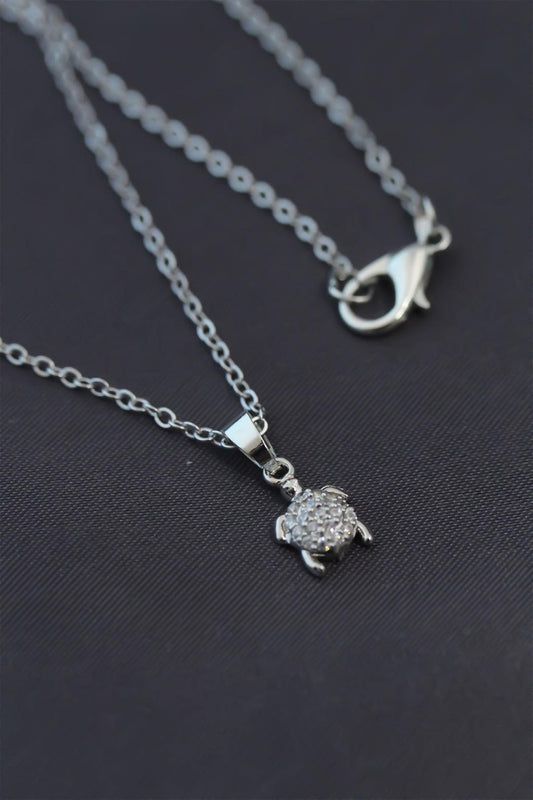 Stylish Silver Turtle Pendant Necklace with Gemstones for Women