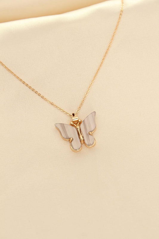 Elegant Mother-of-Pearl Butterfly Pendant Necklace for Women