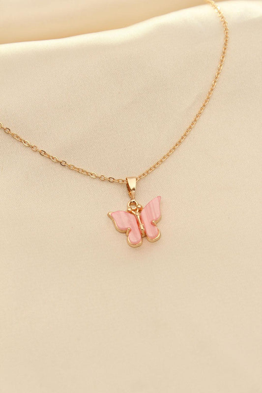 Charming Pink Mother-of-Pearl Butterfly Pendant Necklace for Women