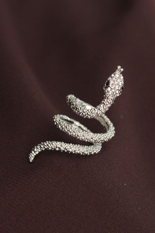 Adjustable Silver Snake Ring with Sparkling Zircon Stones