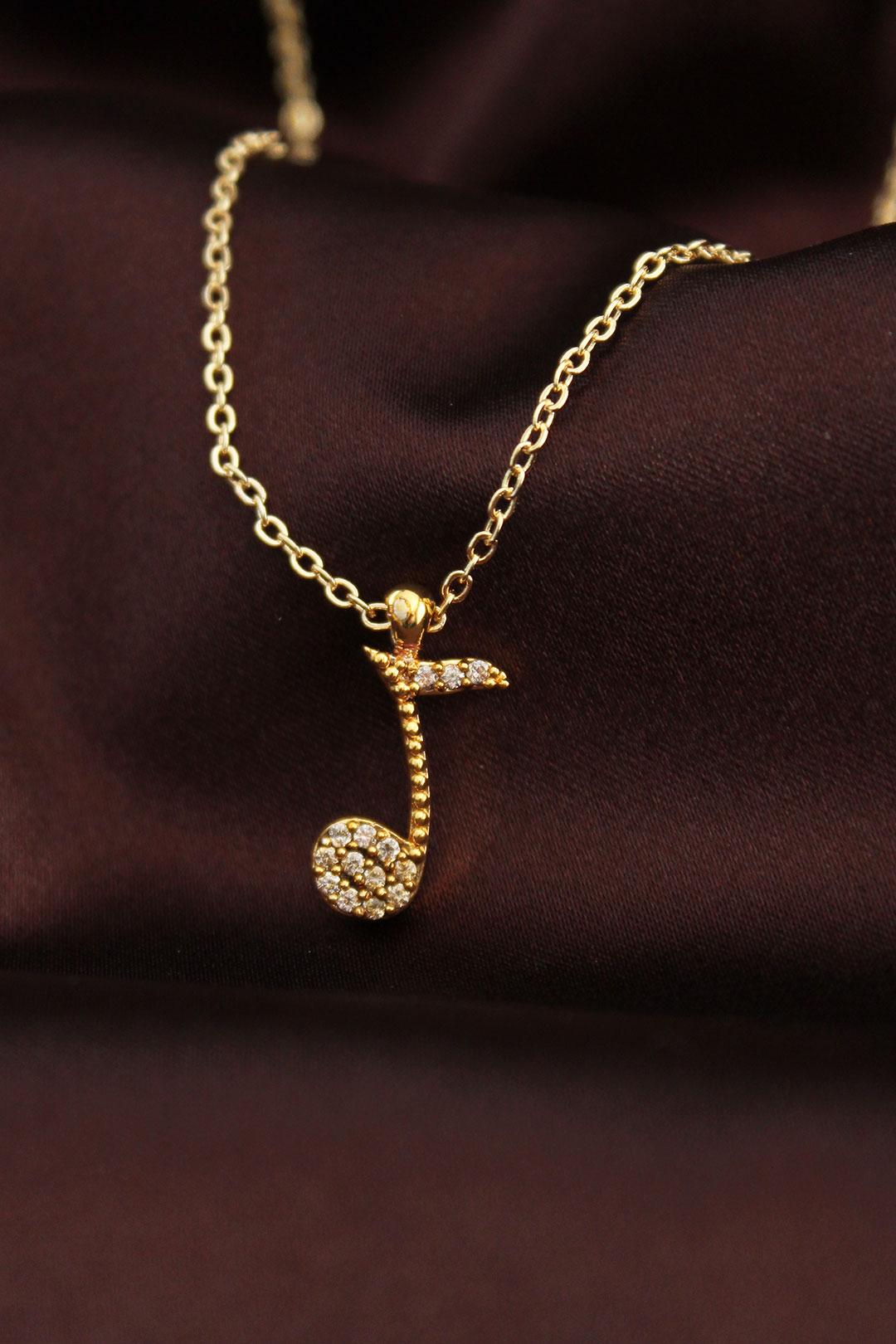 Stunning Gold-Plated Note Necklace with Sparkling Zircon Stones