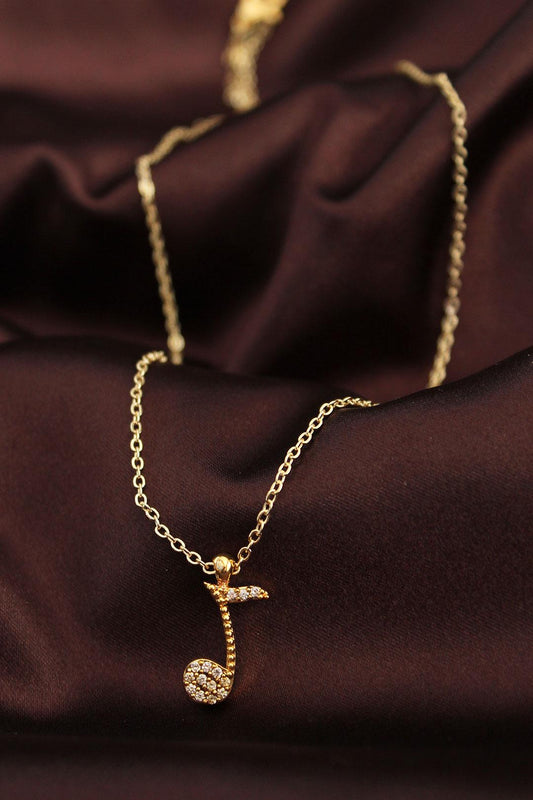 Stunning Gold-Plated Note Necklace with Sparkling Zircon Stones