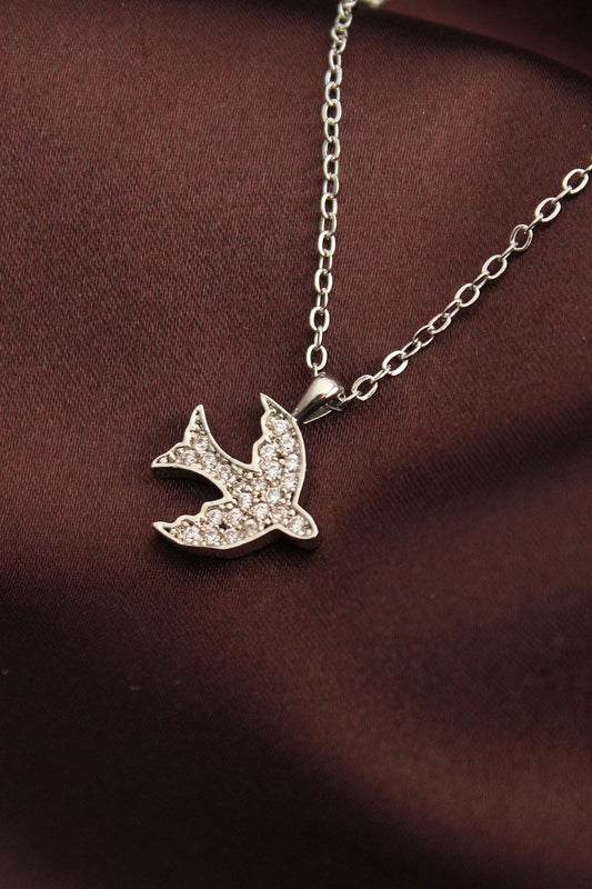 Stunning Silver Bird Necklace with Sparkling Zircon Stones