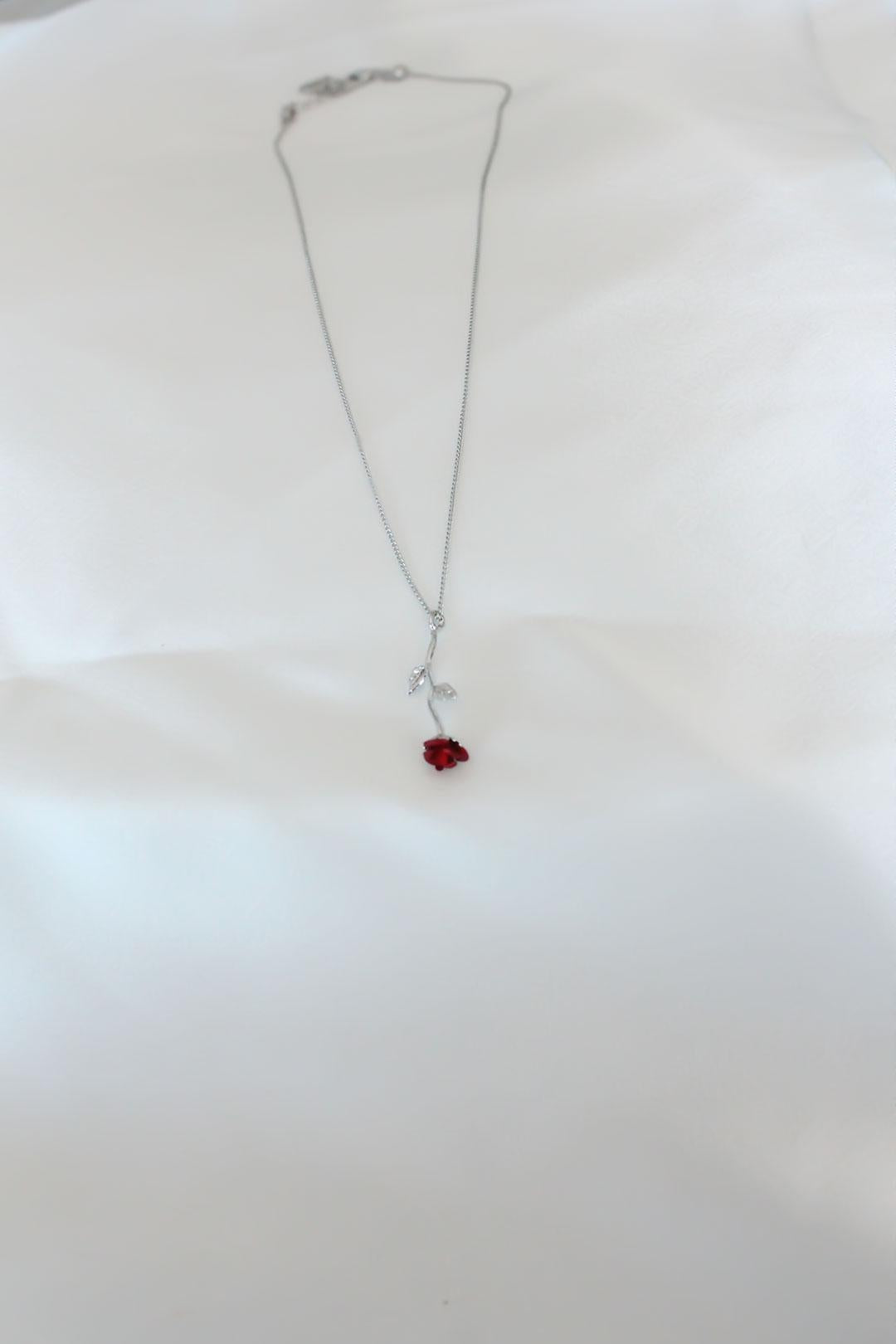 Stunning Silver-Plated Red Rose Pendant Necklace for Women