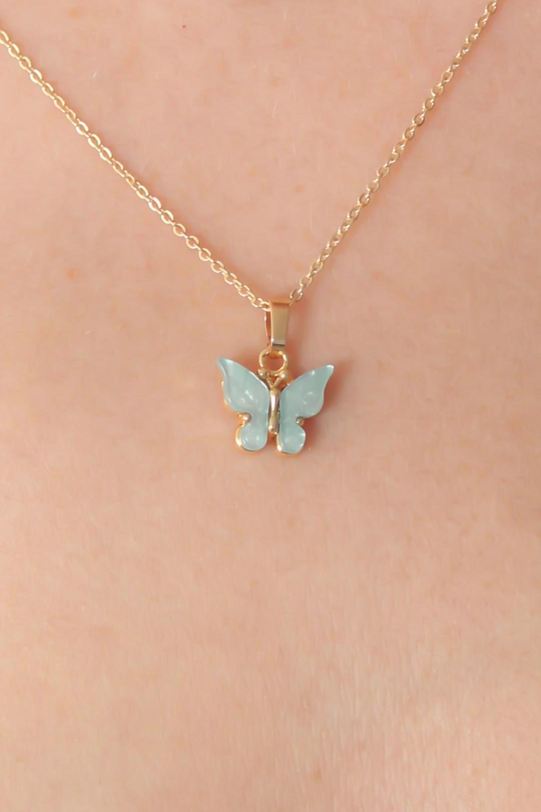 Gold and Mint Green Butterfly Pendant Necklace for Women