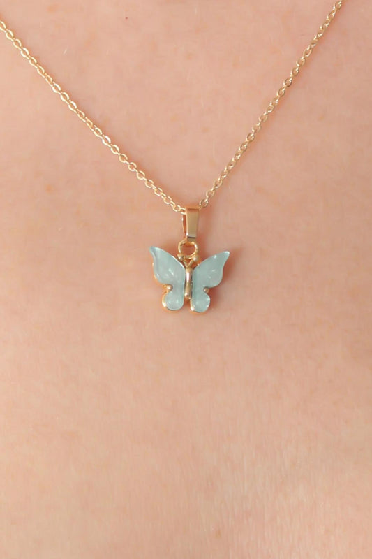 Gold and Mint Green Butterfly Pendant Necklace for Women