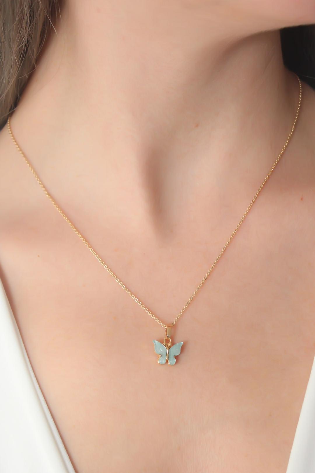 Gold and Mint Green Butterfly Pendant Necklace for Women