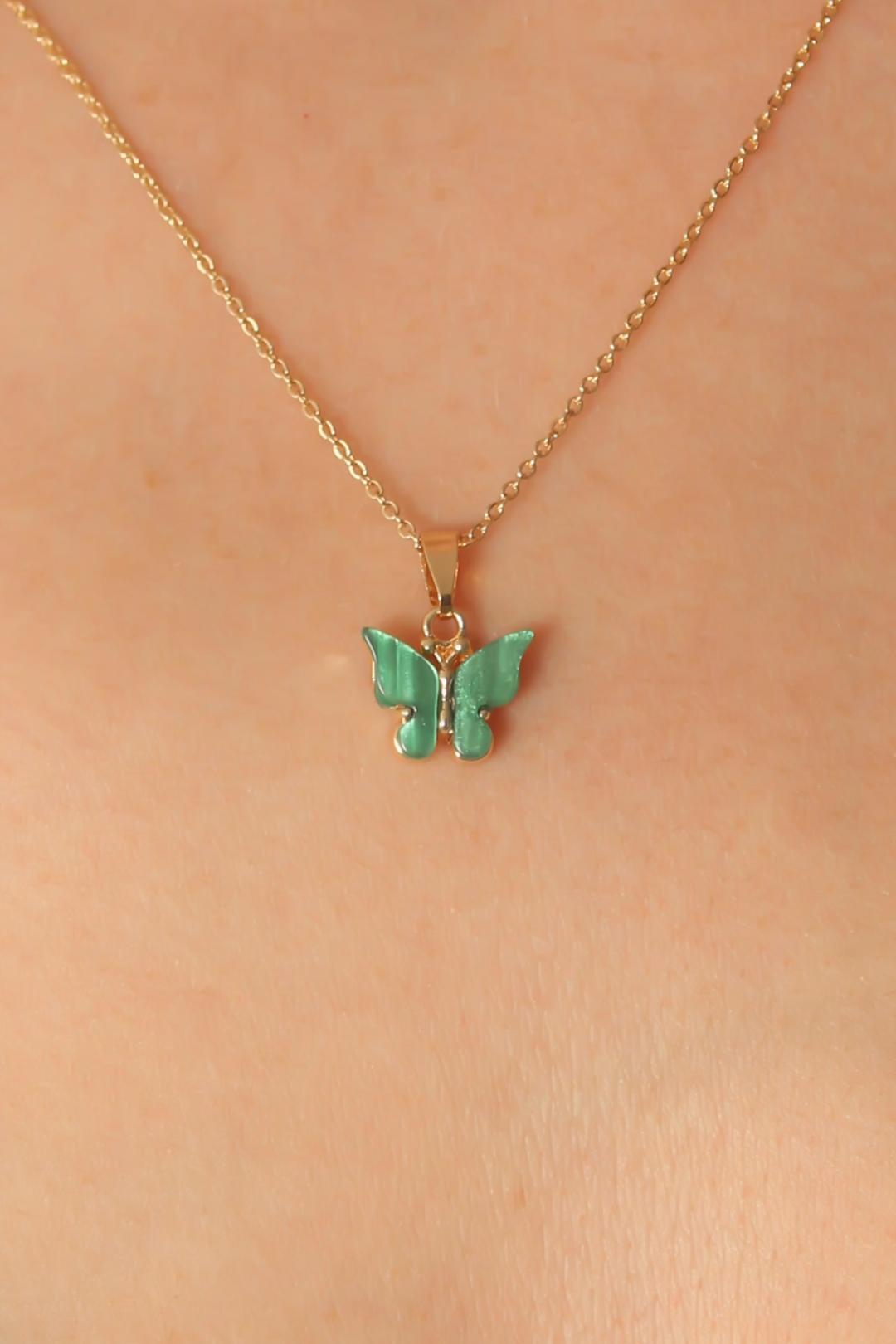 Stunning Gold and Green Butterfly Pendant Necklace for Women