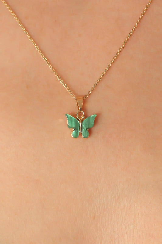 Stunning Gold and Green Butterfly Pendant Necklace for Women