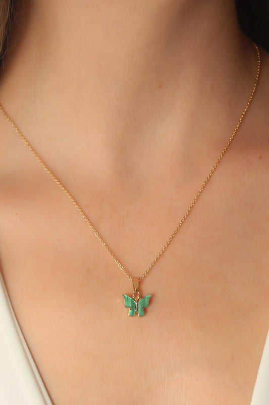 Stunning Gold and Green Butterfly Pendant Necklace for Women