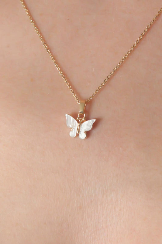 Elegant Gold and White Butterfly Pendant Necklace for Women