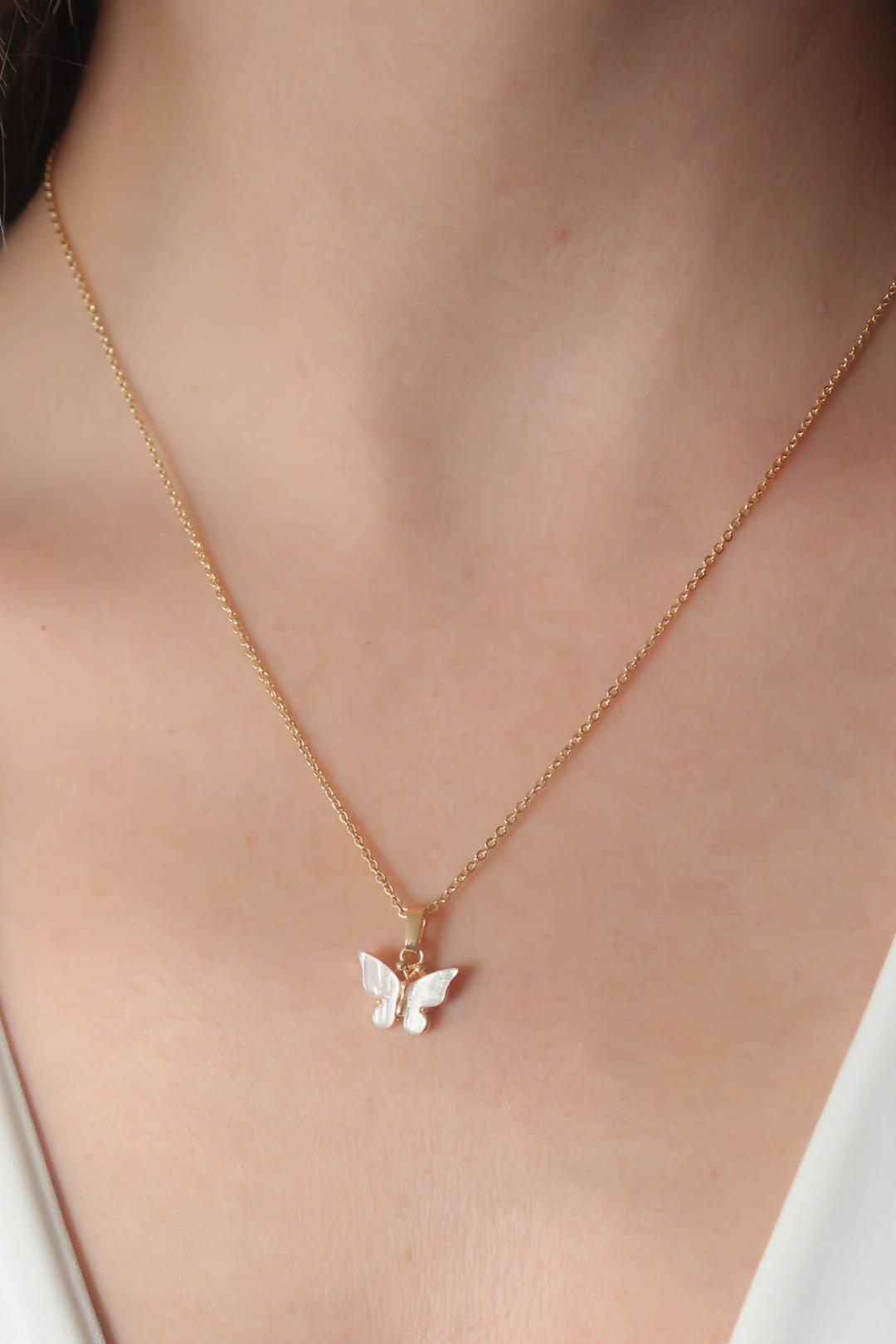 Elegant Gold and White Butterfly Pendant Necklace for Women