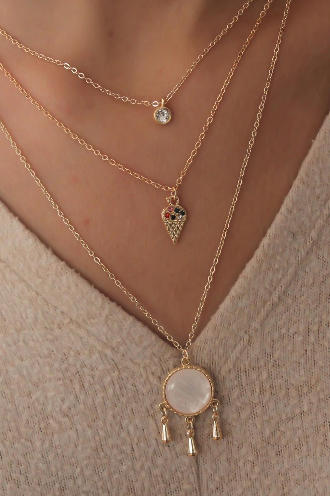 Stunning Gold-Plated Triple Necklace with Zircon Stone Accents for Women