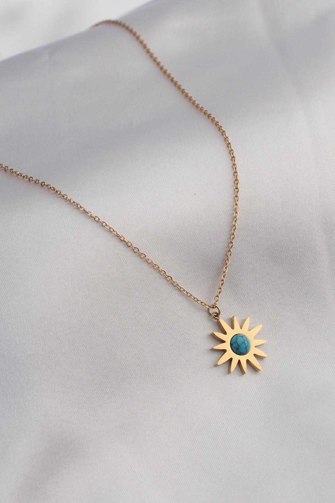 Gold Sun Pendant Necklace for Women in 316L Stainless Steel