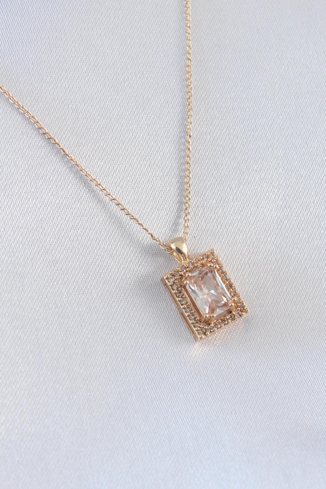 Stunning Gold Square Pendant Necklace with Zirconia Stones for Women