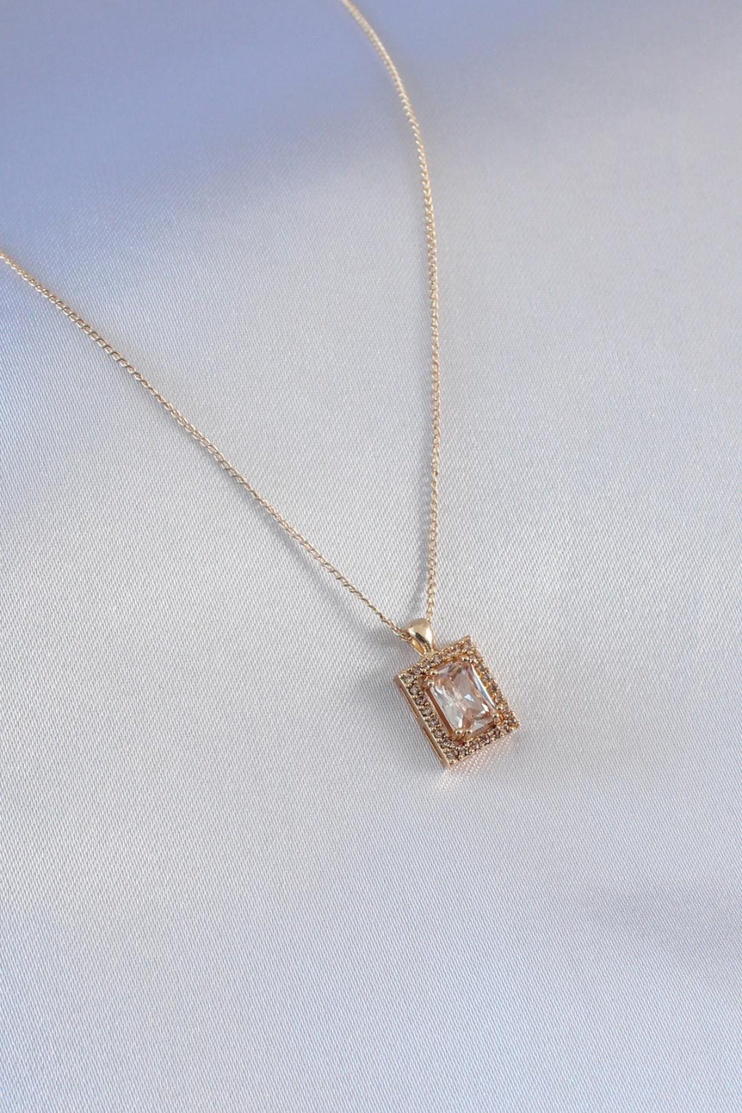 Stunning Gold Square Pendant Necklace with Zirconia Stones for Women