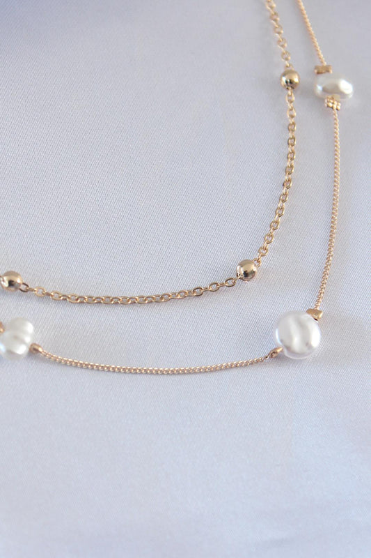 Elegant Gold Renk Double Pearl Necklace for Women