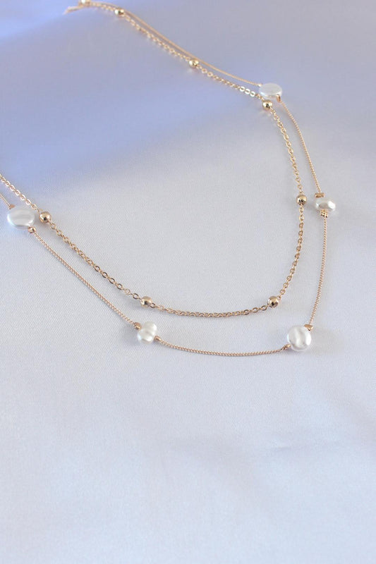 Elegant Gold Renk Double Pearl Necklace for Women