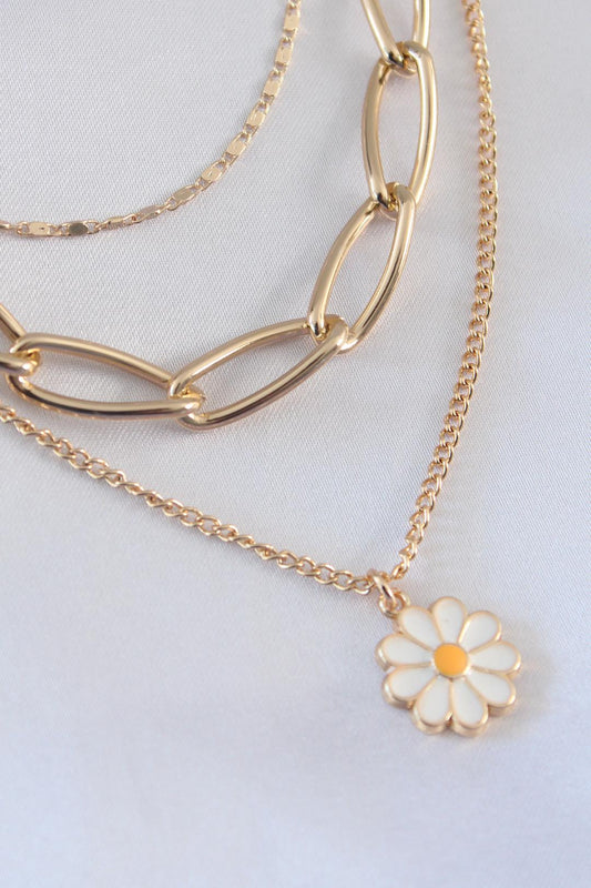 Gold Renk Triple Daisy Chain Necklace for Women - Bold and Stylish Design