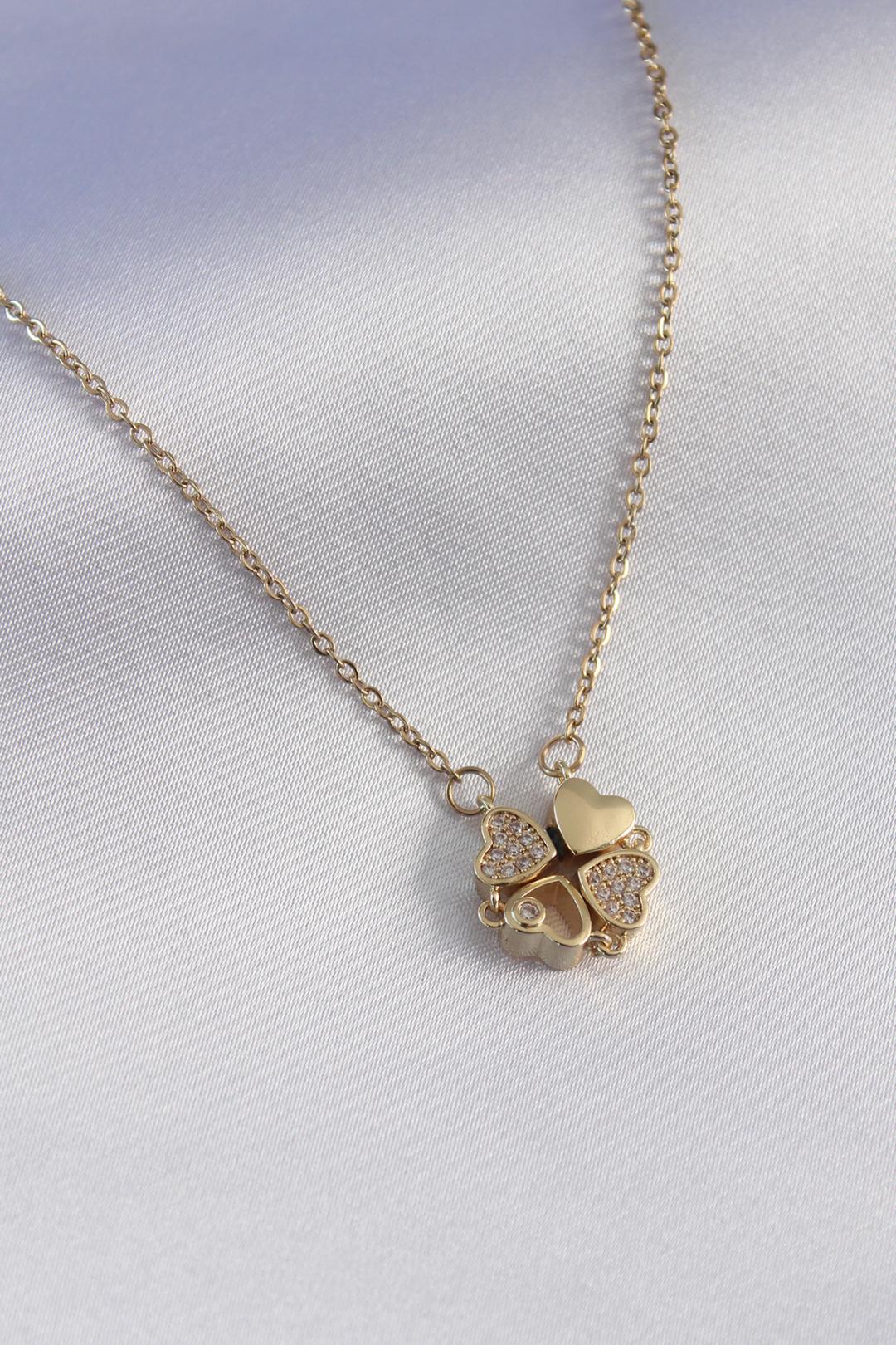 Gold-Plated 316L Stainless Steel Clover Necklace with Sparkling Zircon Stones for Women