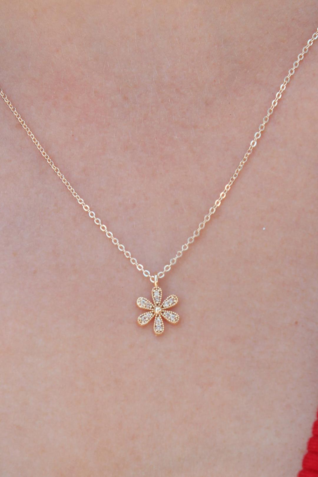 Stunning Gold Flower Pendant Necklace with Zircon Stones for Women