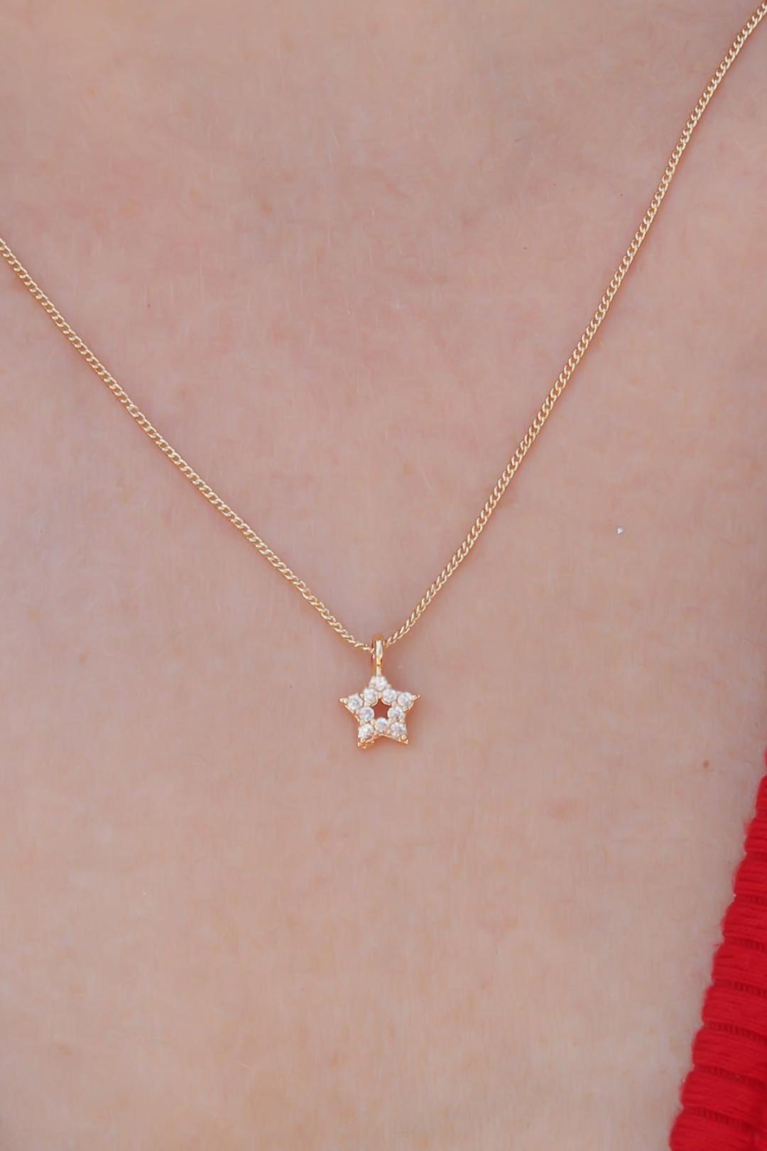 Stunning Gold Star Pendant Necklace with Zircon Stones for Women