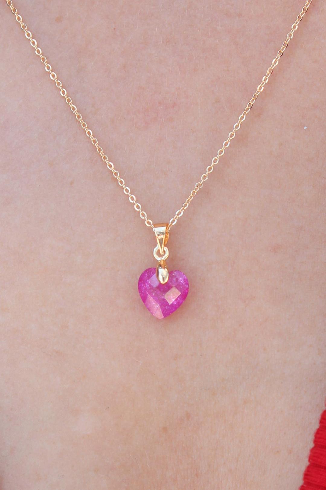 Stunning Gold and Pink Heart Crystal Necklace for Women