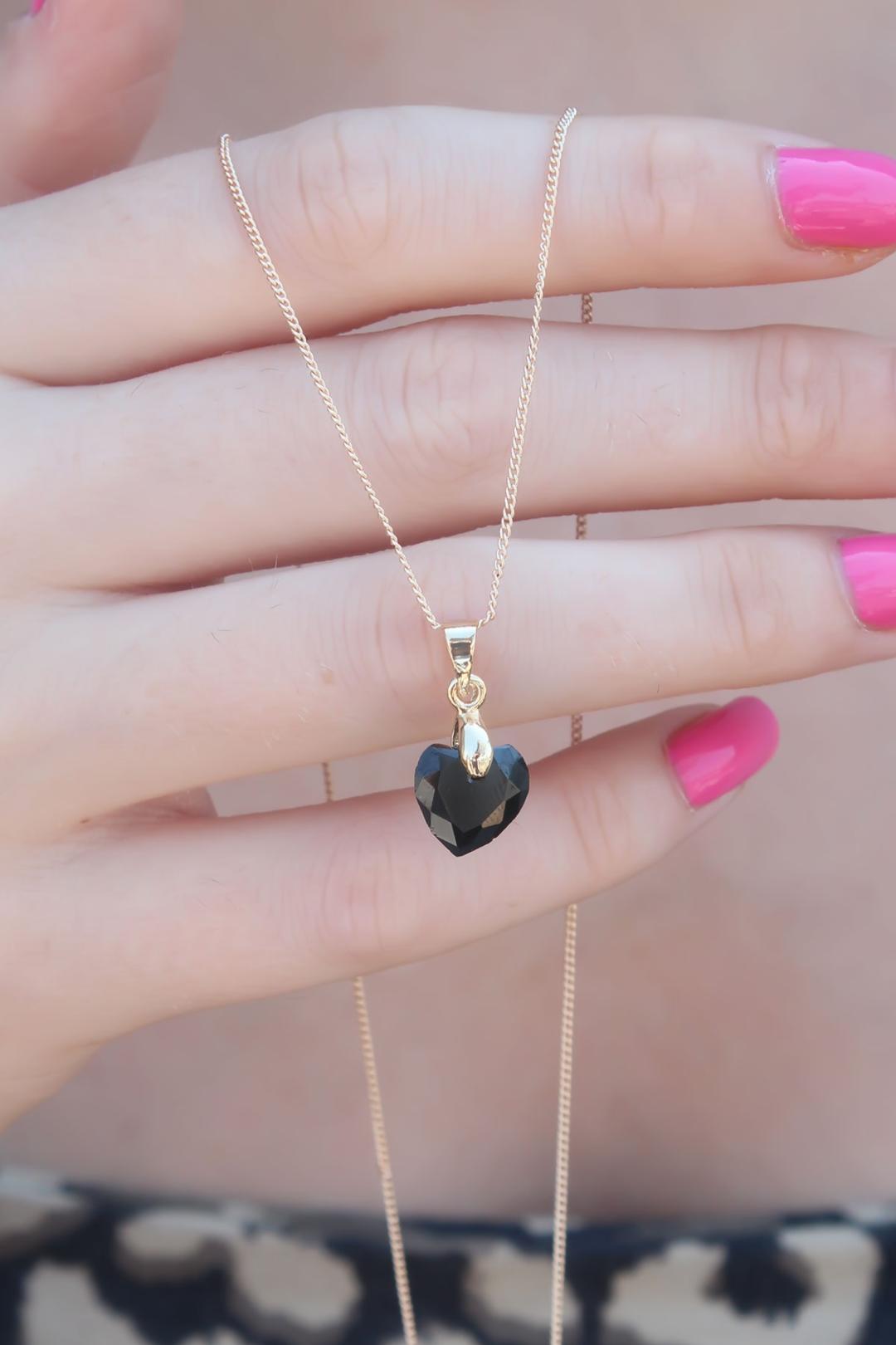 Stunning Black Crystal-Studded Gold Necklace for Women